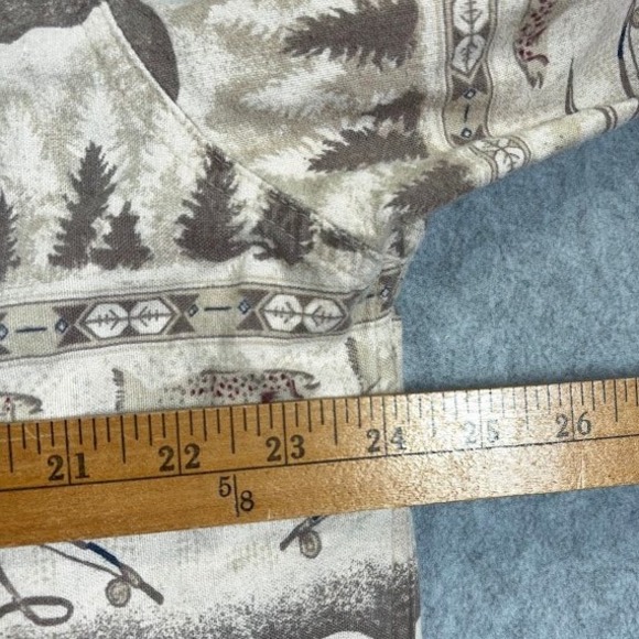 Woolrich flannel shirt Mens XL Tan Button Down Long Sleeve Fishing Trees Pattern - Picture 6 of 7